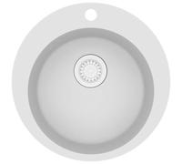 vidaXL Fregadero de Cocina de Granito con un Seno Redondo Lavabo Cocina Fontanería Piezas de Fontanería y Bricolaje Pileta Escurreplatos Platos Blanco
