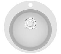 vidaXL Fregadero de Cocina de Granito con un Seno Redondo Lavabo Cocina Fontanería Piezas de Fontanería y Bricolaje Pileta Escurreplatos Platos Blanco