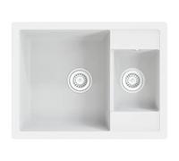 vidaXL Fregadero de Cocina Doble Seno con Rebosadero Granito Eliminar Restos Profundidad Extra Montaje por Encima Empotrado Debajo Decoración Blanco