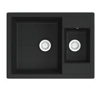 vidaXL Fregadero de Cocina Doble Seno con Rebosadero Granito Eliminar Restos Profundidad Extra Montaje por Encima Empotrado Debajo Decoración Negro