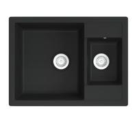 vidaXL Fregadero de Cocina Doble Seno con Rebosadero Granito Eliminar Restos Profundidad Extra Montaje por Encima Empotrado Debajo Decoración Negro