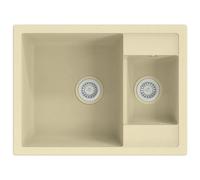 vidaXL Fregadero de Cocina Doble Seno con Rebosadero Granito Eliminar Restos Profundidad Extra Montaje por Encima Empotrado Debajo Decoración Beige