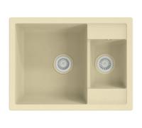 vidaXL Fregadero de Cocina Doble Seno con Rebosadero Granito Eliminar Restos Profundidad Extra Montaje por Encima Empotrado Debajo Decoración Beige