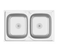 vidaXL Fregadero de Cocina Doble Seno, Pila Encima de Armario, Pileta de Cocina Superior, Lavabo Decorativo para Hogar, Acero Inoxidable