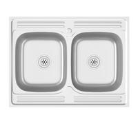 vidaXL Fregadero de Cocina Doble Seno, Pila Encima de Armario, Pileta de Cocina Superior, Lavabo Decorativo para Hogar, Acero Inoxidable
