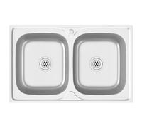 vidaXL Fregadero de Cocina Doble Seno, Pila Encima de Armario, Pileta de Cocina Superior, Lavabo Decorativo para Hogar, Acero Inoxidable