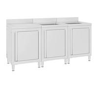 vidaXL Fregadero de Cocina Profesional Mesa de Trabajo Comercial Mueble Equipo Armario de Almacenamiento Restaurante Acero Inoxidable 180x60x96 cm