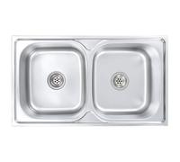 vidaXL Fregadero de Doble Seno con Colador y Sifón Lavabo Empotrado Cuadrado Espacio en Encimera Profundo Individual Fácil Limpiar de Acero Inoxidable