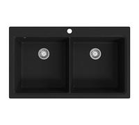 vidaXL Fregadero Encastrable con 2 Senos de Granito Negro Cubeta Lavaplatos