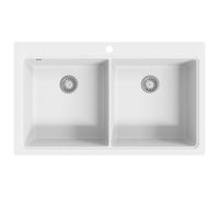 vidaXL Fregadero encastrable de granito blanco crema de dos cubetas lavabos baño