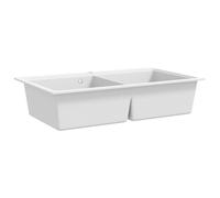 vidaXL Fregadero encastrable de Granito Blanco de Dos cubetas lavabos baño