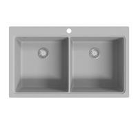 vidaXL Fregadero encastrable de granito gris 2 cubetas lavabos baño bricolaje