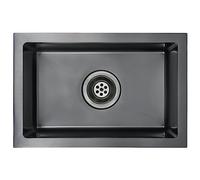 vidaXL Fregadero hecho a mano con colador acero inoxidable negro