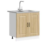 vidaXL Gabinete Base de Lavabo Ajustable en Altura en Roble de Sonoma - Diseño Moderno con Amplio Almacenamiento - Madera y Estructura de Acero con Recubrimiento para Cocinas Elegantes y Espacios Peq
