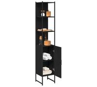 vidaXL Gabinete de baño, Unidad de Almacenamiento en Roble Negro, diseño Moderno, Ahorra Espacio. Tiene estanterías múltiples y una Puerta para Guardar lo Esencial. También Incluye un Espejo de Pare