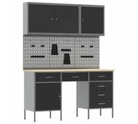 vidaXL Mueble de trabajo y panel perforado 8 piezas MDF y metal negro