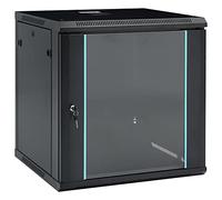 vidaXL Gabinete de red de pared 12U, IP20 de 19 pulgadas, construcción duradera de acero laminado en frío, puerta frontal con cerradura, fácil mantenimiento, color negro