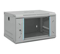 vidaXL Gabinete de Red Industrial 530 x 450 x 300 mm Acabado Mate Gris Puerta de Vidrio Templado Construcción de Acero Mecanismo de Bloqueo Mantenimiento Fácil Uso Interior Almacenamiento de Redes E