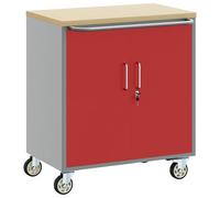 vidaXL Gabinete Rodante Industrial con Estantes Ajustables en Altura Rojo y Gris Organizador de Herramientas para Garaje y Taller de Metal Madera Ruedas Cerrables