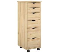 vidaXL Gabinete rodante Marrón 34 x 39 x 93,5 cm Madera de Pino Macizo, Muebles de Estudio, Armario rodante Minimalista, Gran Espacio de Almacenamiento con cajones, Organizador móvil Moderno