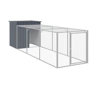 vidaXL Gallinero con Corral, Jaula de Gallinas Pollos con Tejado, Caseta Recinto de Animales, Gallinero de Exterior, Acero Galvanizado Gris