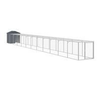 vidaXL Gallinero con corral acero galvanizado gris 117x405x123 cm