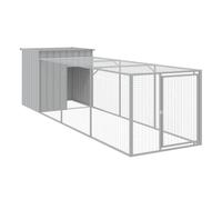 vidaXL Gallinero con Corral, Jaula de Gallinas Pollos con Tejado, Caseta Recinto de Animales, Gallinero de Exterior, Acero Galvanizado Gris Claro