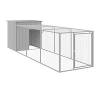 vidaXL Gallinero con Corral, Jaula de Gallinas Pollos con Tejado, Caseta Recinto de Animales, Gallinero de Exterior, Acero Galvanizado Gris Claro