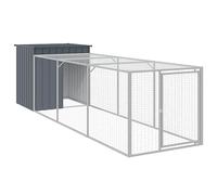 vidaXL Gallinero con Corral, Jaula de Gallinas Pollos con Tejado, Caseta Recinto de Animales, Gallinero de Exterior, Acero Galvanizado Gris