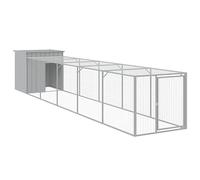 vidaXL Gallinero con Corral, Jaula de Gallinas Pollos con Tejado, Caseta Recinto de Animales, Gallinero de Exterior, Acero Galvanizado Gris Claro