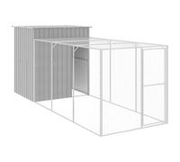 vidaXL Gallinero con Corral, Jaula para Gallinas con Tejado, Casa para Animales Pequeños, Gallinero para Jardín, Acero Galvanizado Gris Claro