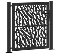 vidaXL Garden Gate - Valla exterior de acero para patio, 105 x 105 cm, color negro con elegante diseño de traza y sistema de cerradura