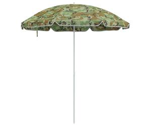 vidaXL Grande Sombrilla de Playa de Camuflaje con Apoyabrazos Ajustables Protección UV Resistente al Agua Redonda Sombrilla para Uso de Verano Sombra Solar Portátil Plegable Jardín