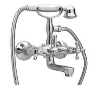 vidaXL Grifo de bañera mezclador retro 2 mandos con desviador, alcachofa y manguera cromado