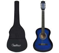 vidaXL Guitarra Clásica para Principiantes con Funda Estudiantes Músicos Que Viajan Instrumento de Música Bolsa Aficionados Resistente Azul 3/4 36"