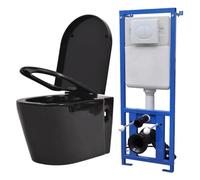 vidaXL Inodoro Colgando de Pared y Cisterna Oculta Cerámica Negro Váter WC