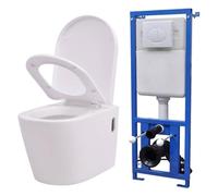 vidaXL Inodoro Colgante Pared Cisterna Oculta Cerámica Blanco Retrete Váter WC