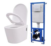 vidaXL Inodoro Colgante Pared Cisterna Oculta Cerámica Blanco Retrete Váter WC