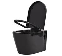 vidaXL Inodoro de Montaje en la Pared de Cerámica Negro Cierre Suave Váter WC