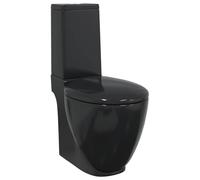 vidaXL Inodoro Redondo Váter WC Cuarto de Baño Aseo Asiento Tapa Bisagra Cierre Suave Ahorra Agua de Cerámica Flujo Hacia Abajo Negro