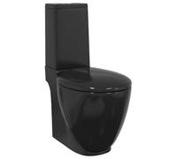 vidaXL Inodoro Redondo Váter WC Cuarto de Baño Aseo Asiento Tapa Bisagra Cierre Suave Ahorra Agua de Cerámica Flujo Hacia Abajo Negro