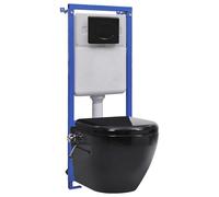 vidaXL Inodoro Sin Bordes Pared con Caja Desaparecida Cerámica Negro