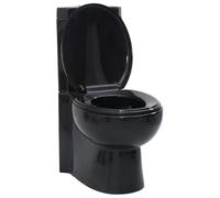 vidaXL Inodoro WC Cierre Suave Doble Cisterna Cerámica Negro Váter de Baño