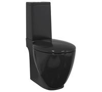vidaXL Inodoro WC Redondo Cierre Suave Doble Cisterna Cerámica Negro Váter