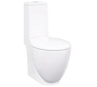 vidaXL Inodoro WC Redondo Váter Cuarto de Baño Aseo Asiento Tapa Bisagra Cierre Suave Ahorra Agua de Cerámica Flujo Hacia Abajo Blanco
