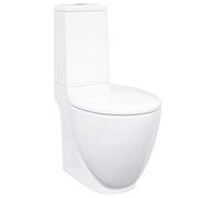 vidaXL Inodoro WC Redondo Váter Cuarto de Baño Aseo Asiento Tapa Bisagra Cierre Suave Ahorra Agua de Cerámica Flujo Hacia Abajo Blanco