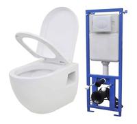 vidaXL InodoroColgado de Pared con Cisterna Oculta Cerámica Blanco Baño Váter