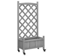 vidaXL Jardinera con Enrejado y Ruedas, Macetero para Plantas, Maceta para Flores, Arriate para Jardín Balcón, Madera Maciza de Abeto Gris