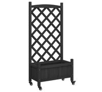 vidaXL Jardinera con Enrejado y Ruedas, Macetero para Plantas, Maceta para Flores, Arriate para Jardín Balcón, Madera Maciza de Abeto Negro
