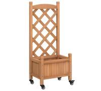 vidaXL Jardinera con Enrejado y Ruedas Madera Maciza de Abeto marrón